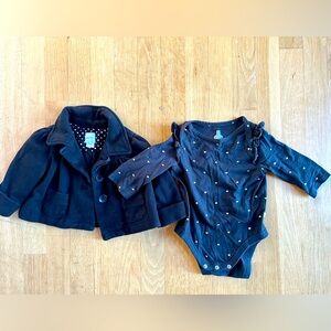 Baby Gap Black Jacket and Onesie (3-6m Girl)